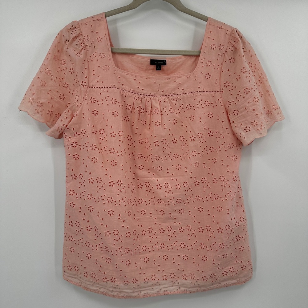 Talbots Peach Eyelet Short Sleeve Blouse